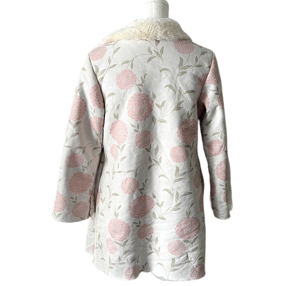 Laura Ashley Made In France Vegan Suede FauxFur Lined Cream and Pink Floral Coat - Picture 4 of 14